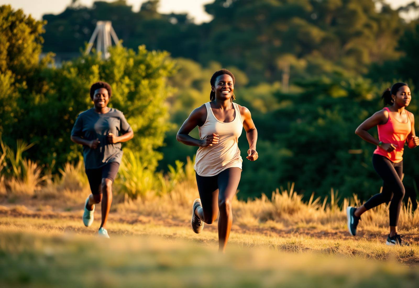 People jogging outdoors at sunrise in Kenya