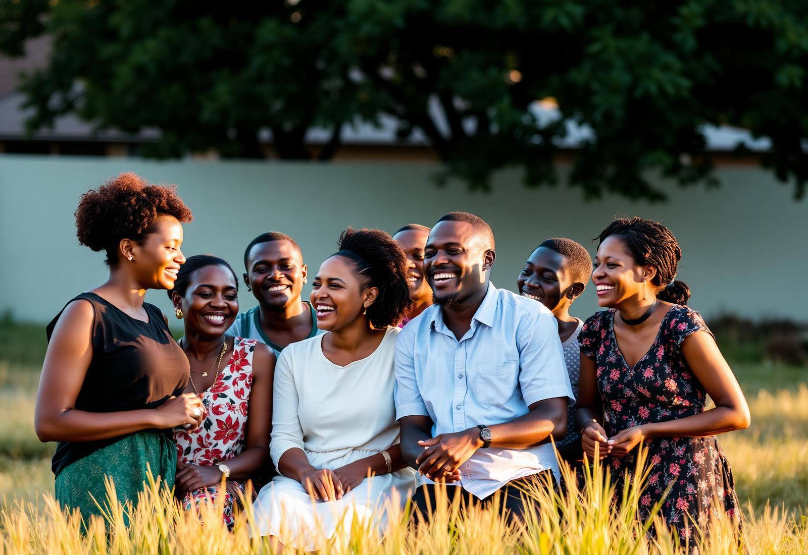 Friends and colleagues laughing together outdoors